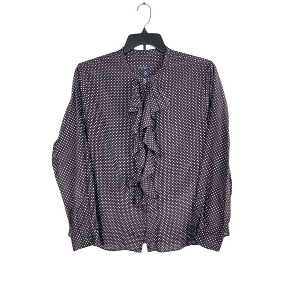 Gap Purple Polka Dot Semi Sheer Long Sleeve Button Up Silk Blend Top XL NWT - Picture 1 of 12